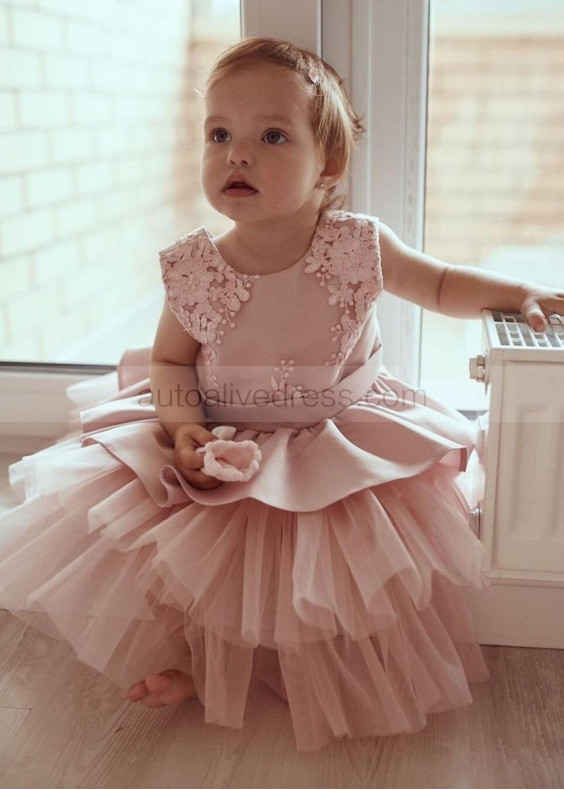 Blush Lace Tulle Peplum Flower Girl Dress Blush Lace Tulle Peplum Flower Girl Dress